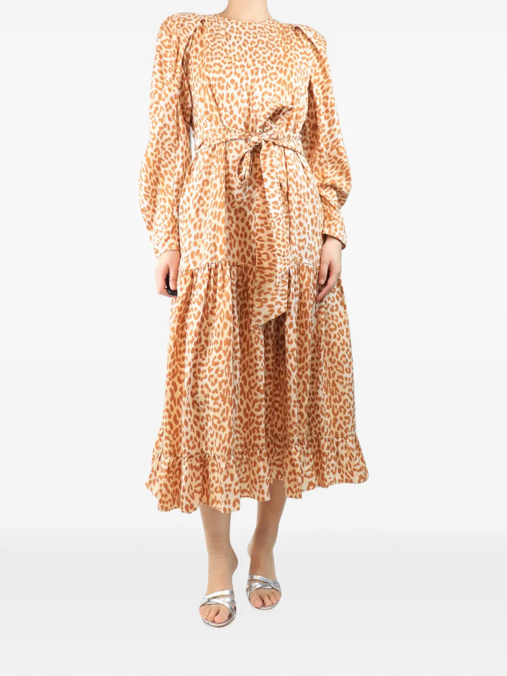 Pre-owned Ulla Johnson Leopard-print Tiered Midi Dress In Neutral