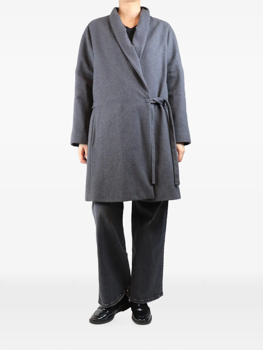 Dries Van Noten Pre-Owned Cappotto in lana con cintura e collo a scialle - Grigio