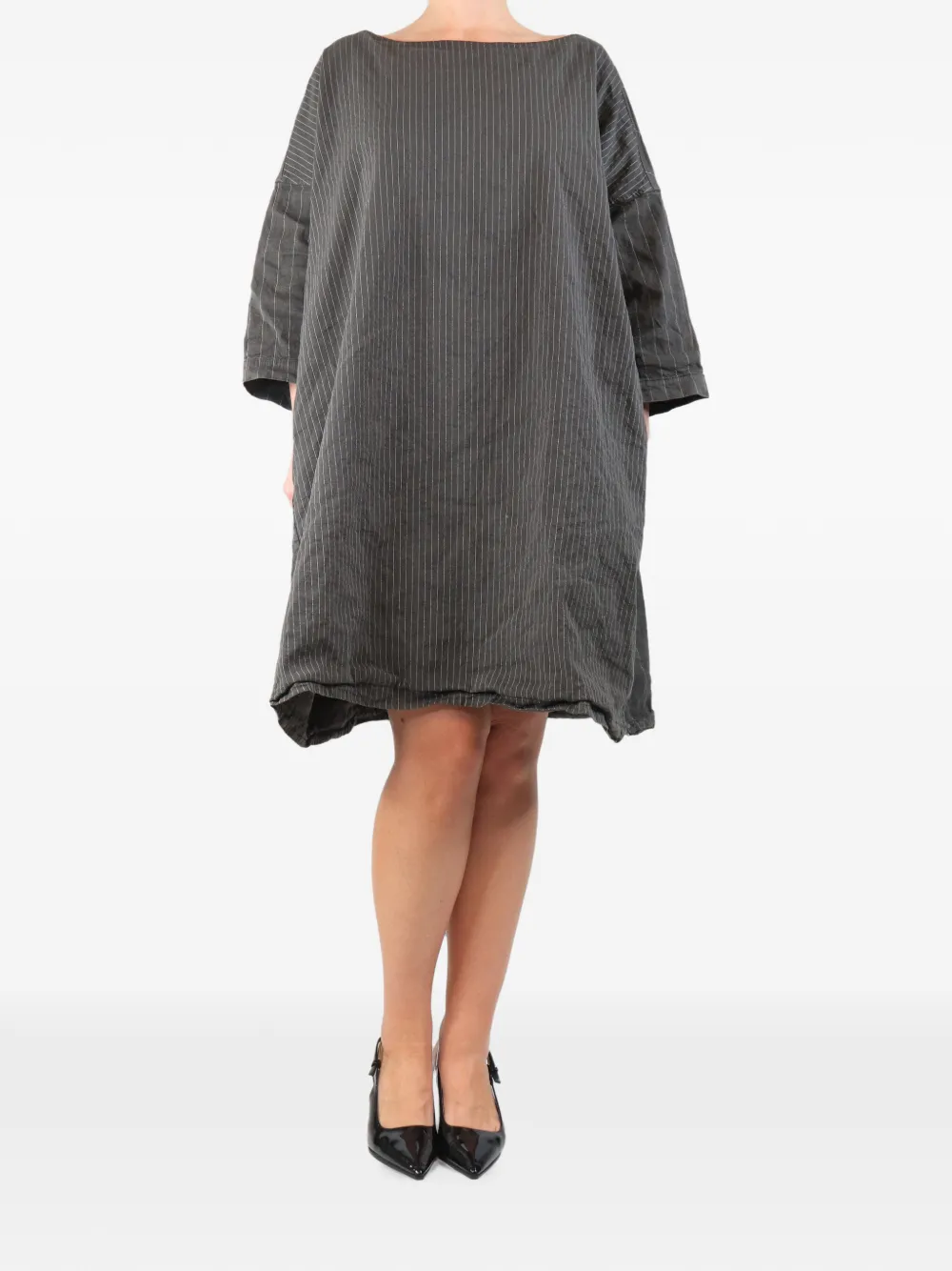 Album Di Famiglia pinstripe-print boat-neck midi dress - Grey
