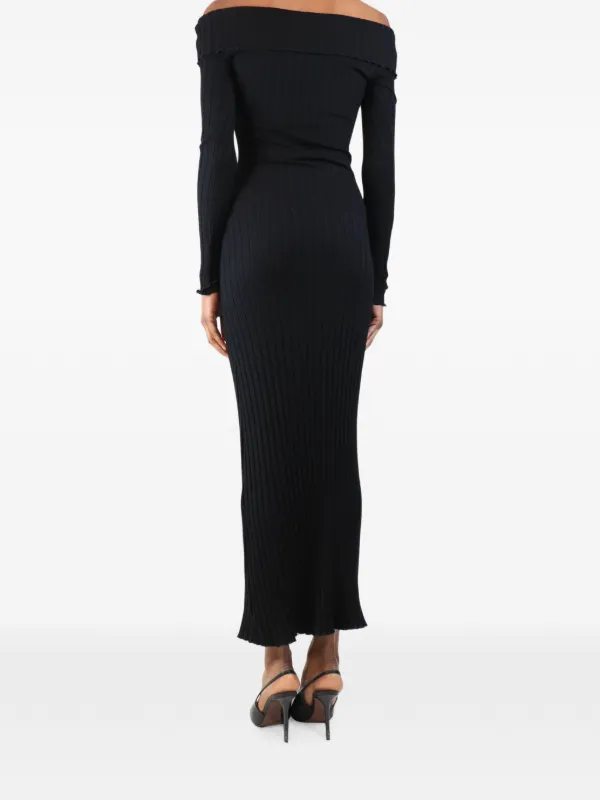 simon miller dresses off-the-shoulder Ribbed Maxi Dress | Black Contrasts in stripes and test24 Rental Period:Extended (14 days) Sequin dress Linen Halter Fit &