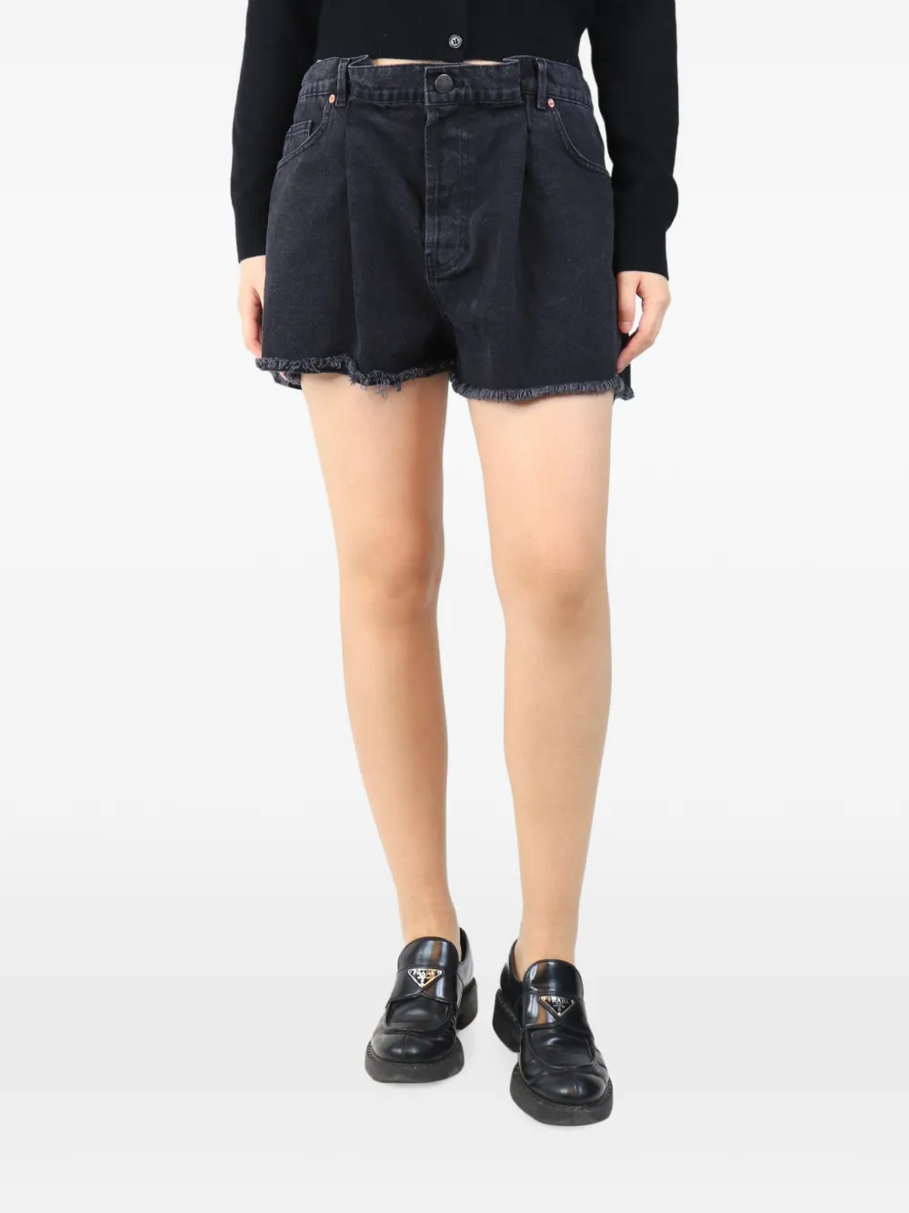 Raey frayed-edge denim mini shorts - Black
