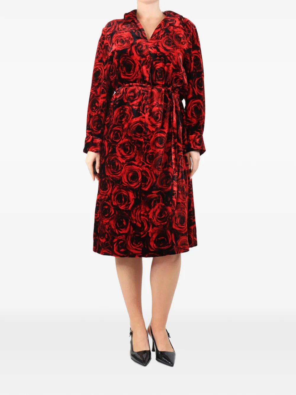 Dries Van Noten Pre-Owned belted floral-print midi dress - Red