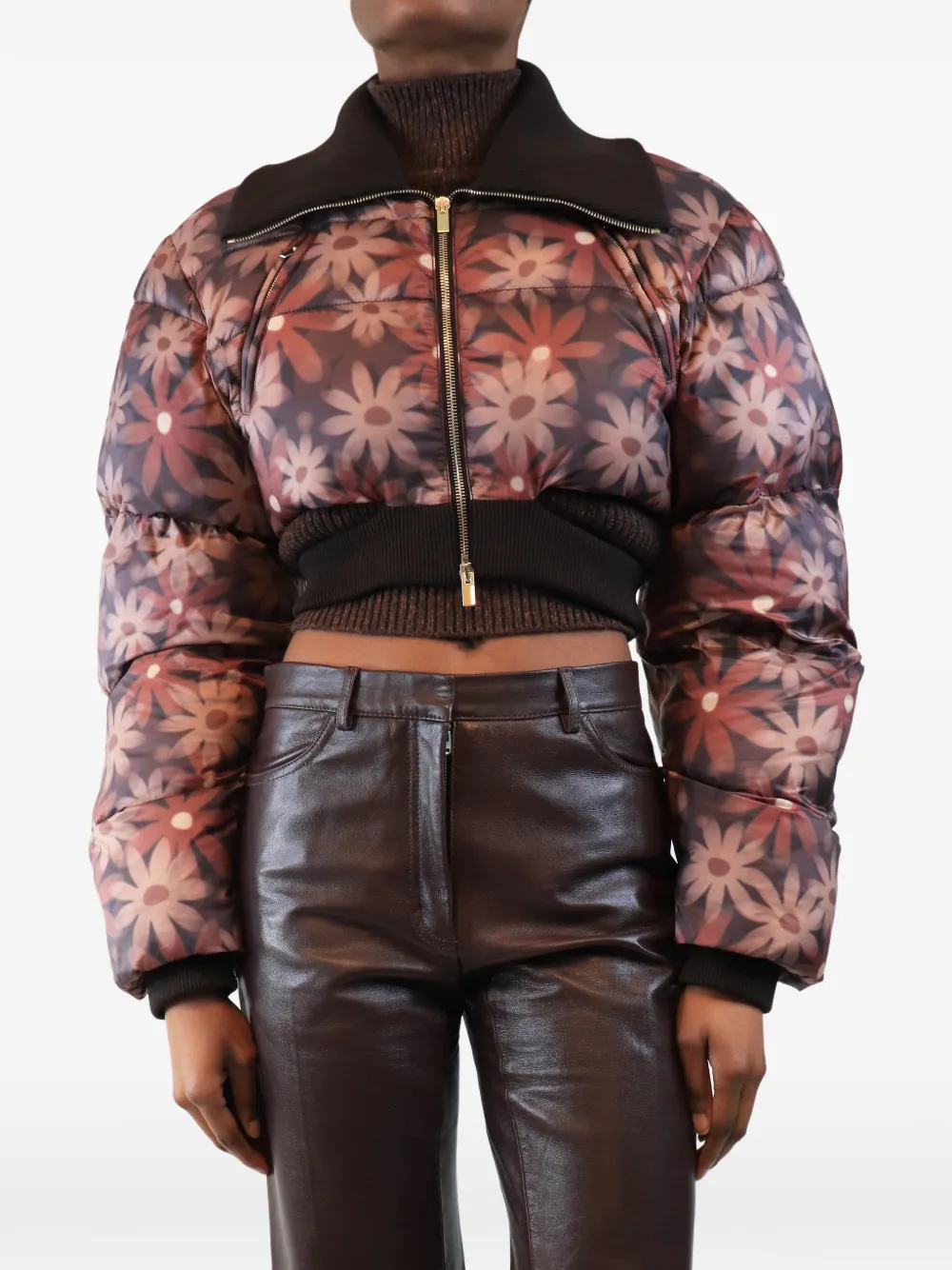 Jacquemus Pre-Owned Piumino crop a fiori - Marrone