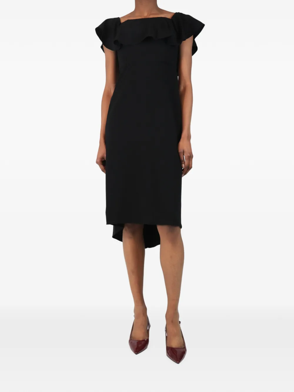 Halston Abito midi con ruches - Nero