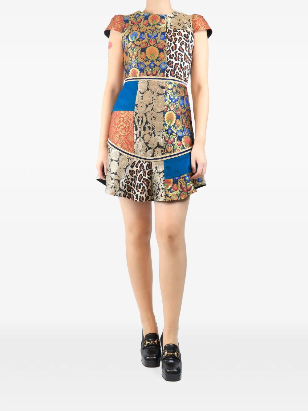 alice + olivia jacquard-patchwork mini dress - Blue