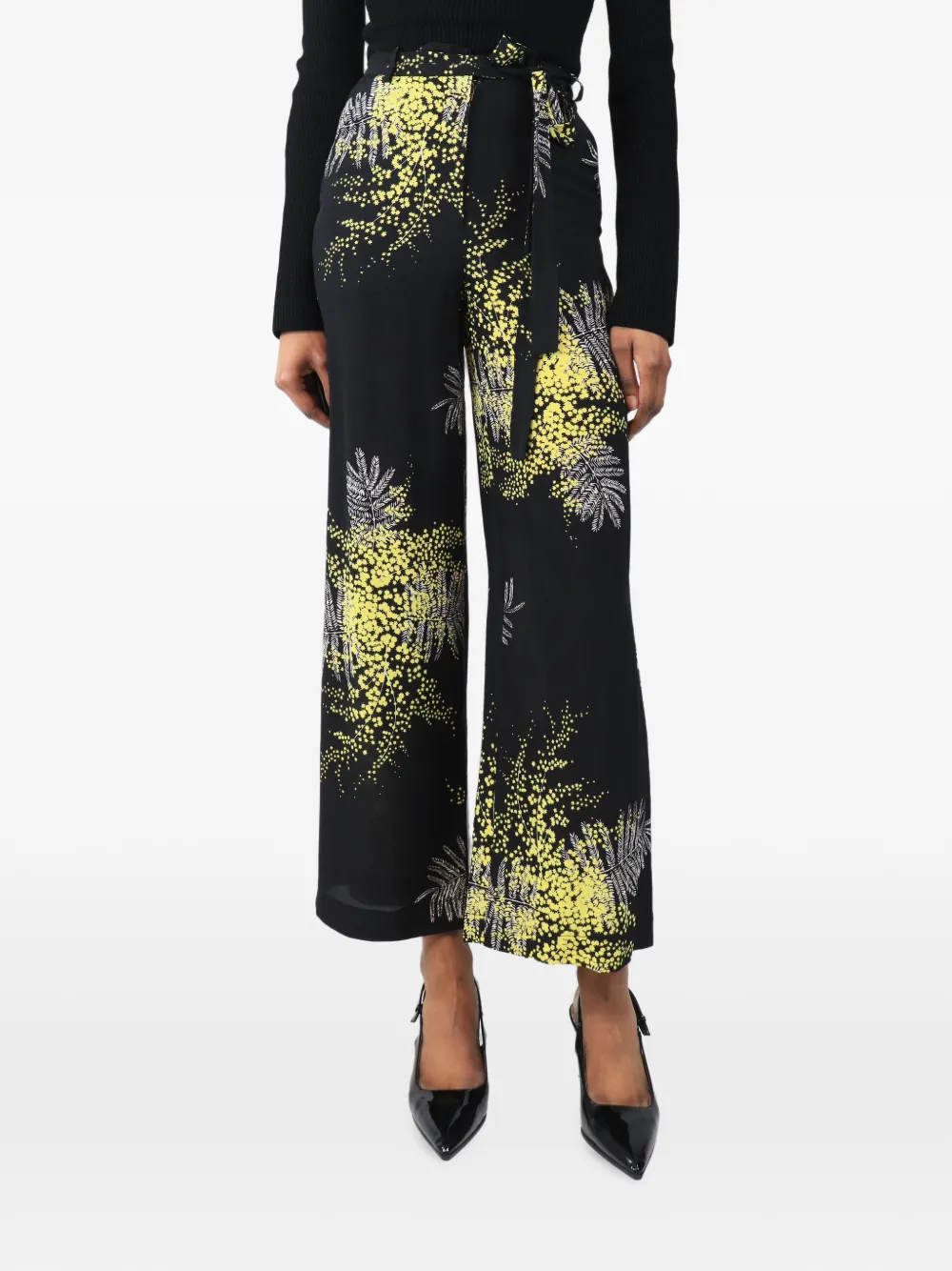 Valentino Garavani Pre-Owned Pantaloni a fiori con cintura - Nero