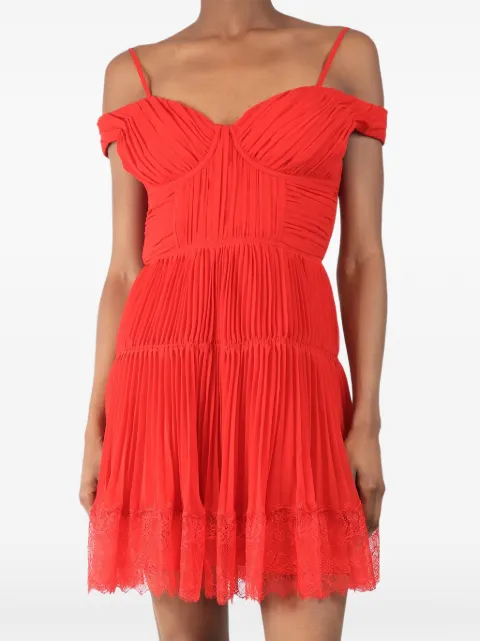 Self-Portrait pleated lace-trim mini dress