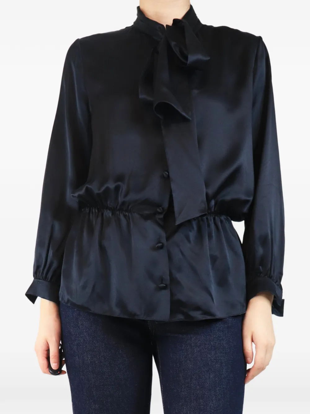 Balenciaga Pre-Owned Stretchbund-Bluse mit Schleifenkragen - Blau