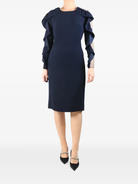 Jenny Packham ruffled mesh-panel midi dress