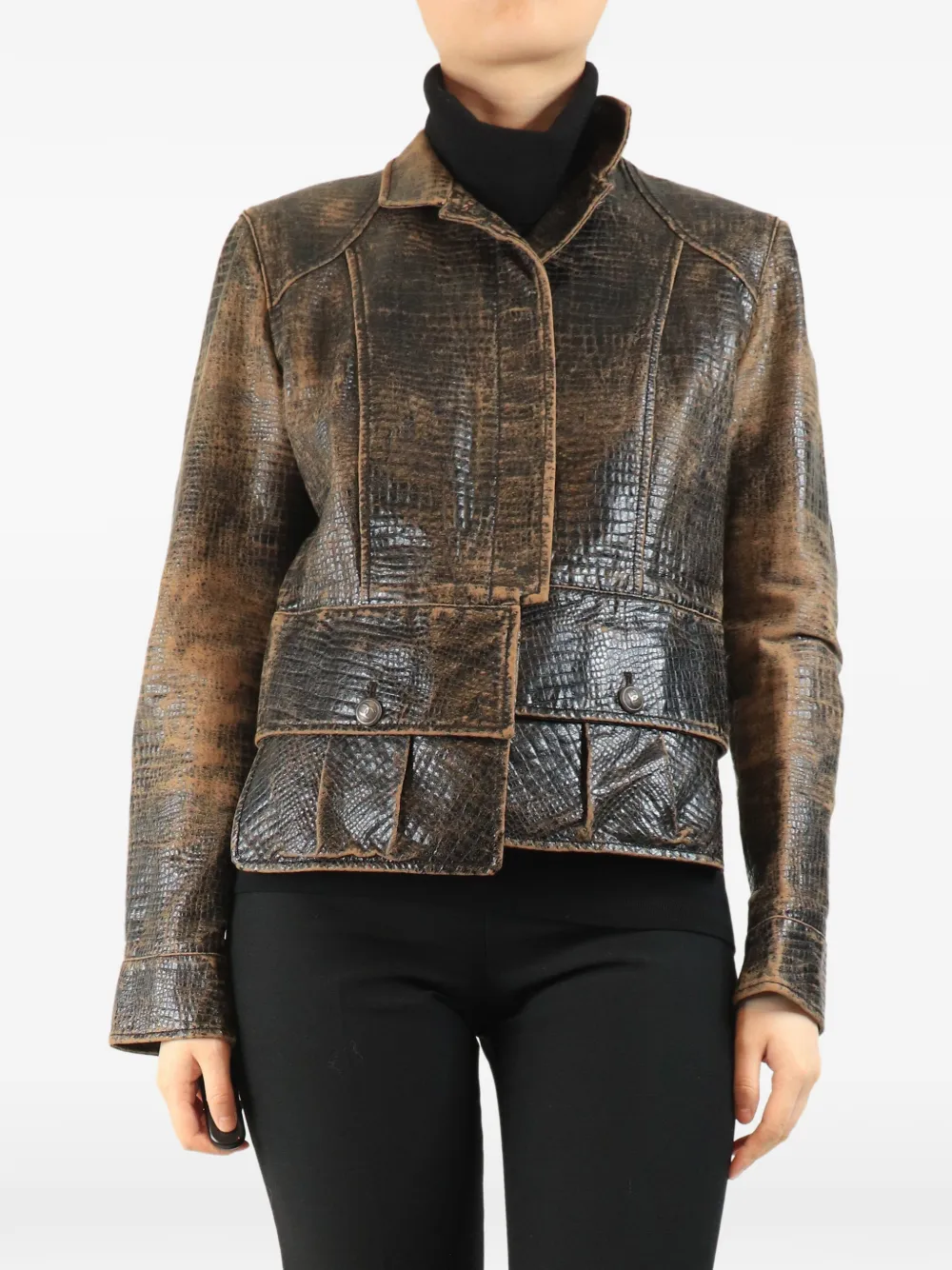 CHANEL Pre-Owned 2003 distressed-effect jacket - Brown