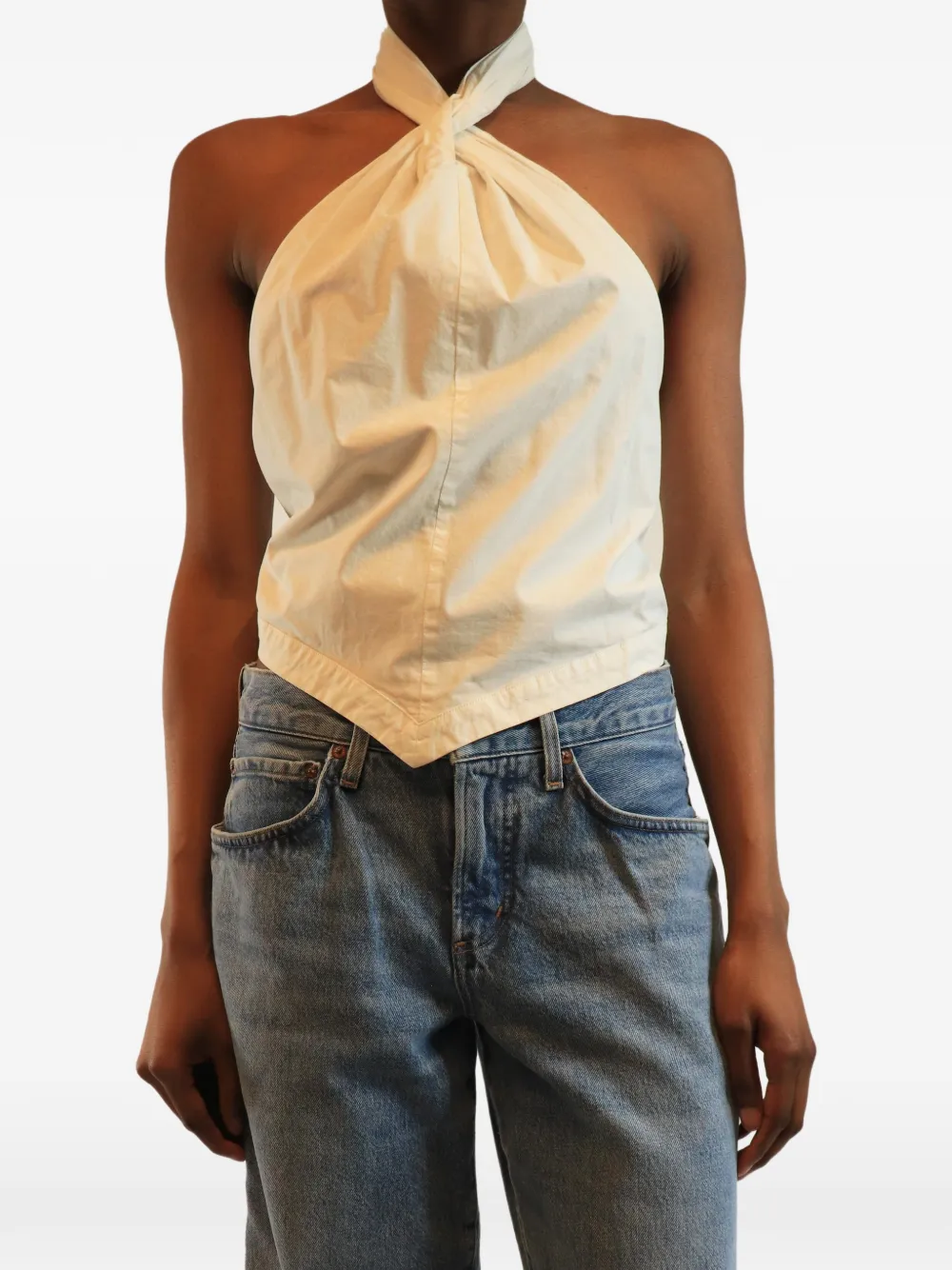 ANINE BING halter-neck handkerchief-hem top - Neutrals
