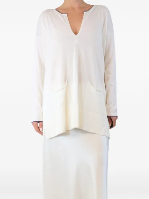 BAMFORD pocket-details long-sleeve V-neck cotton top
