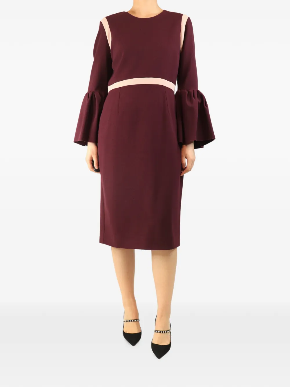 Roksanda contrast-trim bell-sleeve midi dress - Red