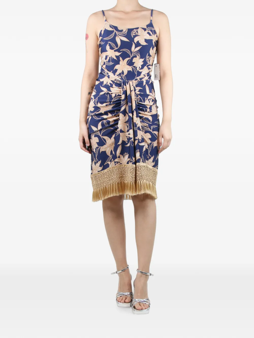 PatBO floral-print fringe dress - Blue