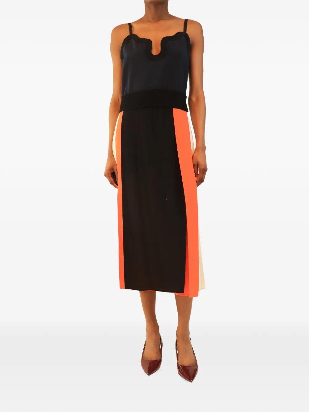 Victoria Beckham contrast-panel pleated silk midi dress - Black