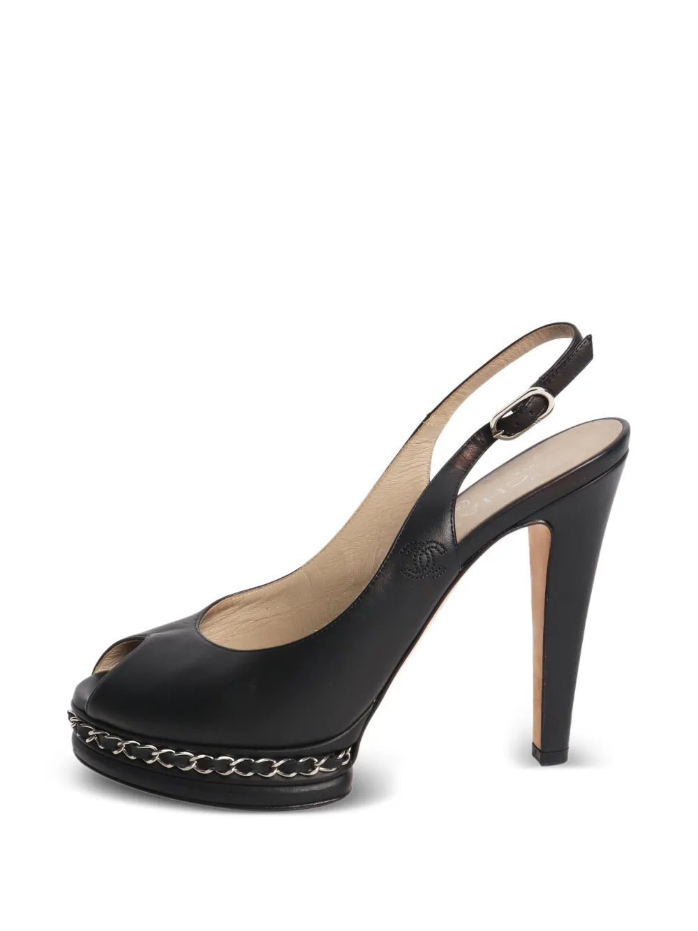 CHANEL Pre-Owned chain-detail slingback heels - Black