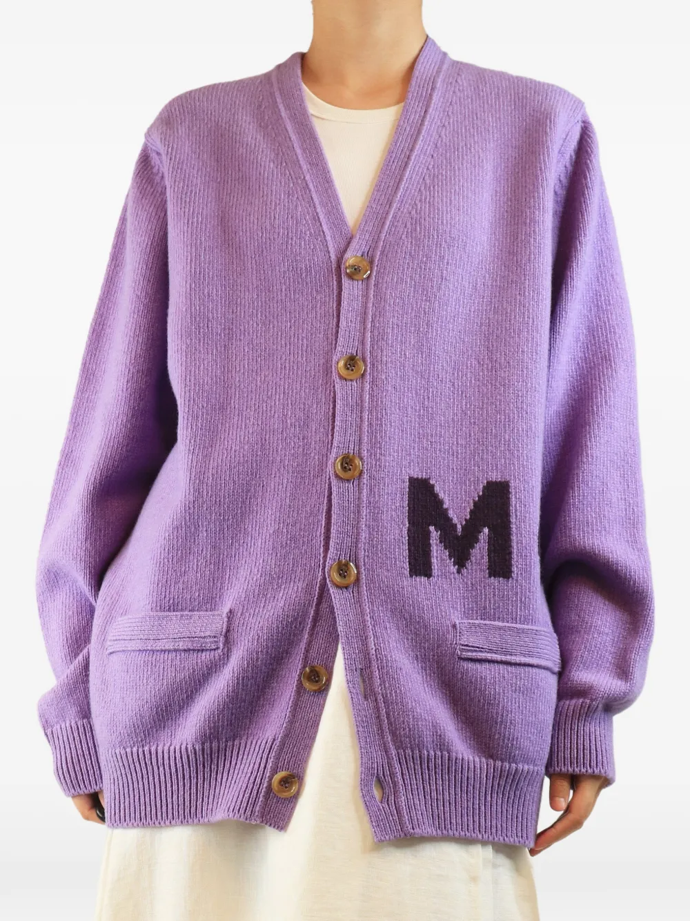 Pre-owned Marc Jacobs Vintage Logo-knit Long-sleeve Wool Cardigan In Purple