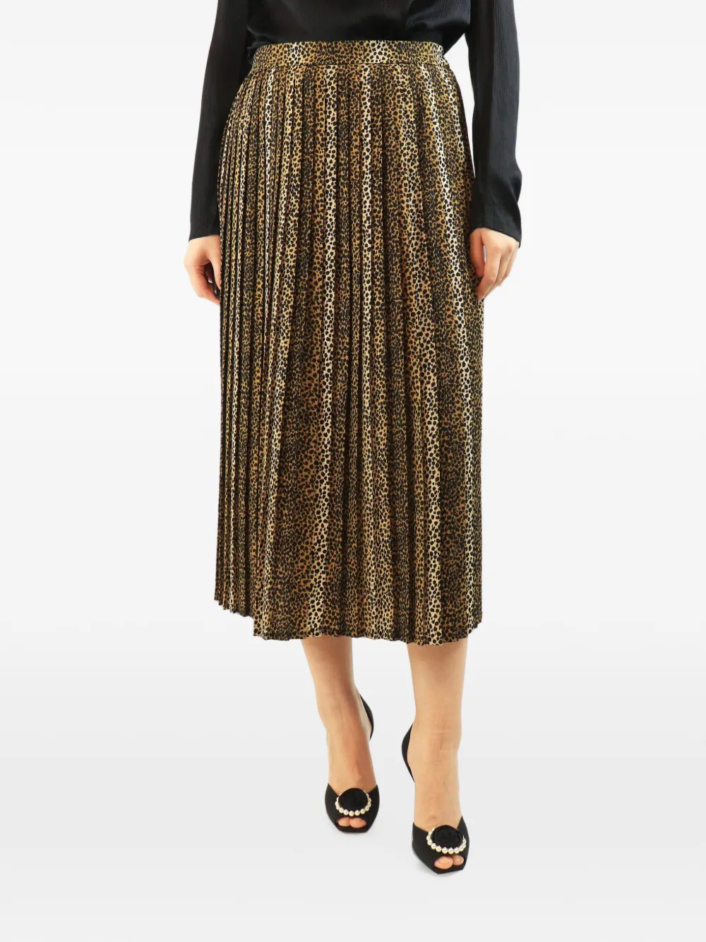 Celine Pre-Owned leopard-print pleated midi skirt - Brown