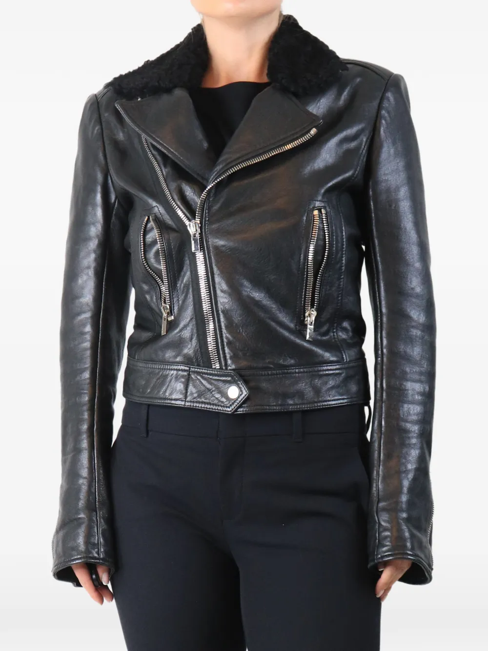 Balenciaga Pre-Owned Giacca biker con collo in shearling - Nero