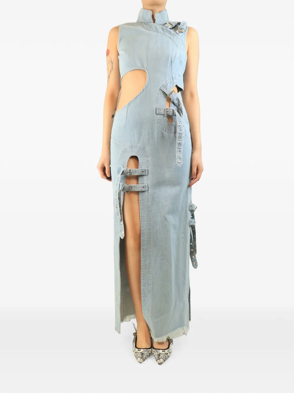 Marques'Almeida Abito lungo con dettaglio cut-out - Blu