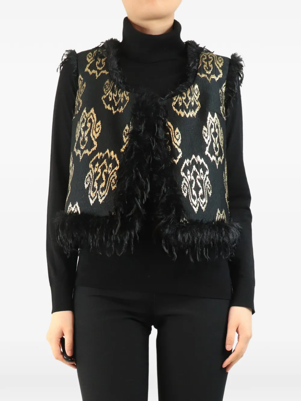 Giambattista Valli Vintage Weste mit Federbesatz - Schwarz