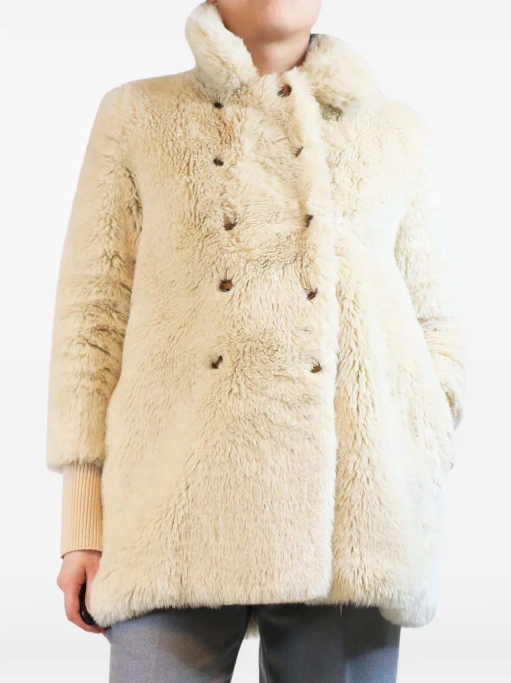 Charles Anastase Vintage Doppelreihiger Colette Mantel aus Faux Fur - Nude