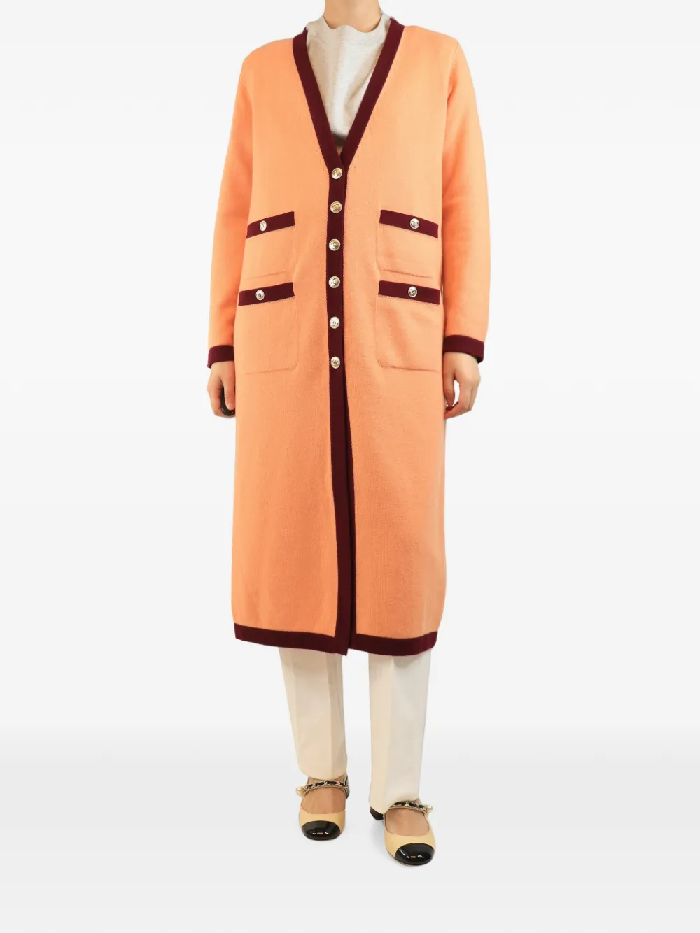 CHANEL Pre-Owned contrast-trim cardigan - Orange