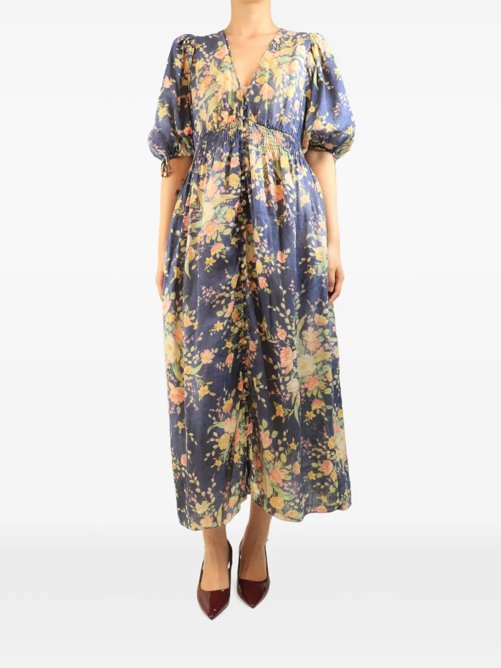 ZIMMERMANN floral-print elasticated-waist midi dress - Blue