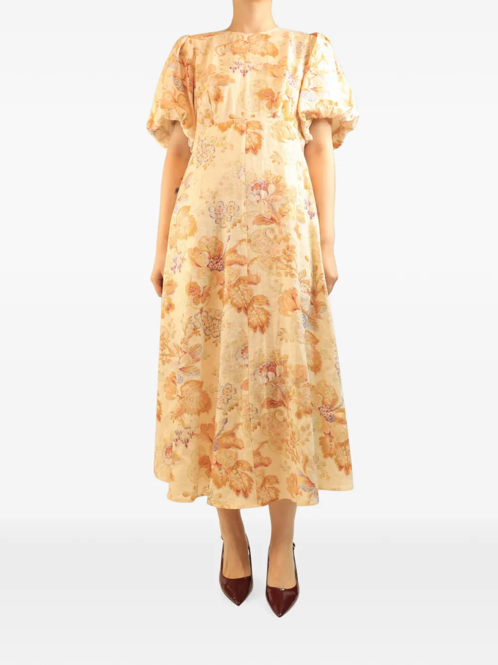 ALEMAIS Leinenkleid mit Blumenprint - Nude