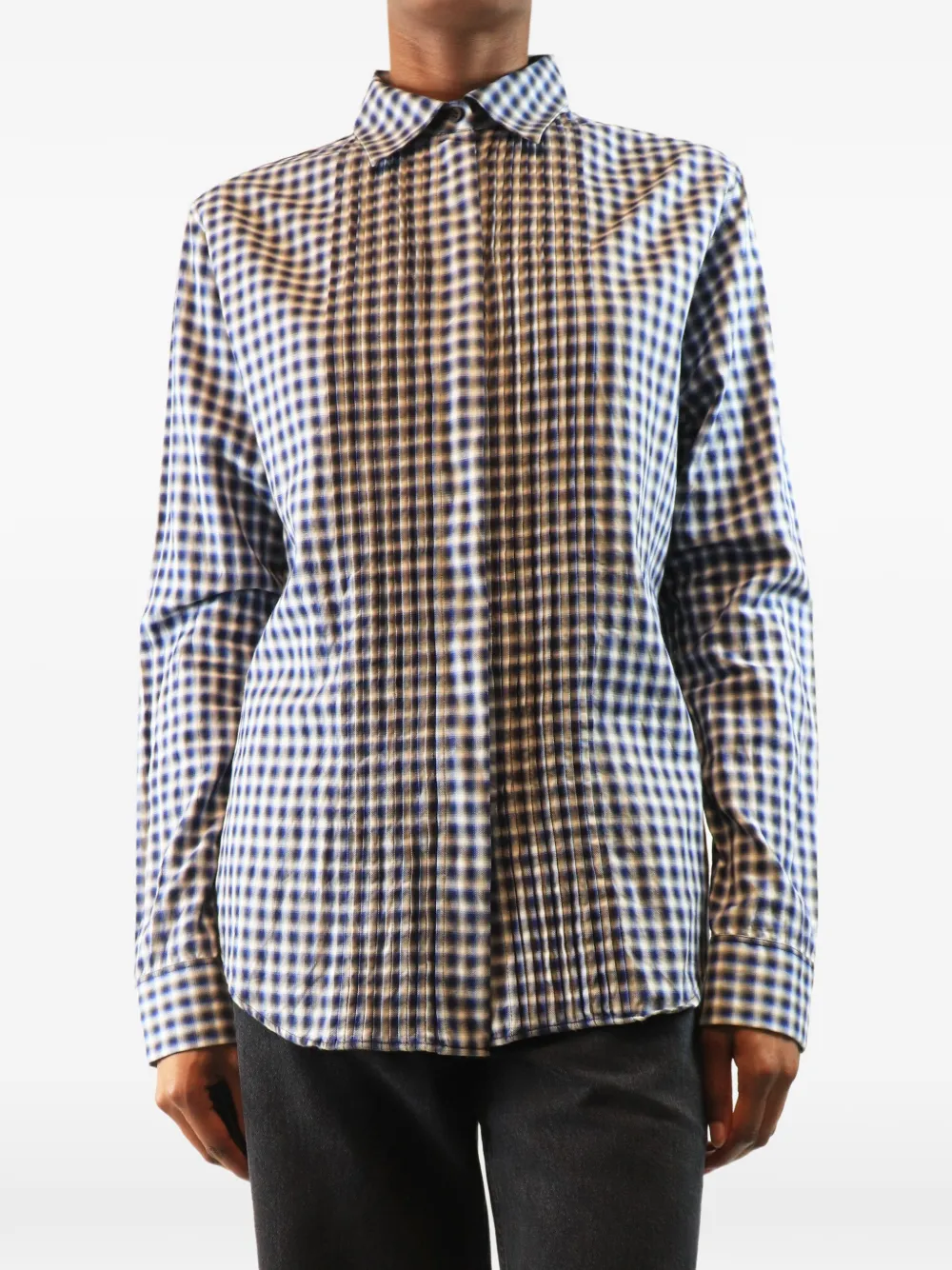 Loewe Pre-Owned check pleated shirt - Blue