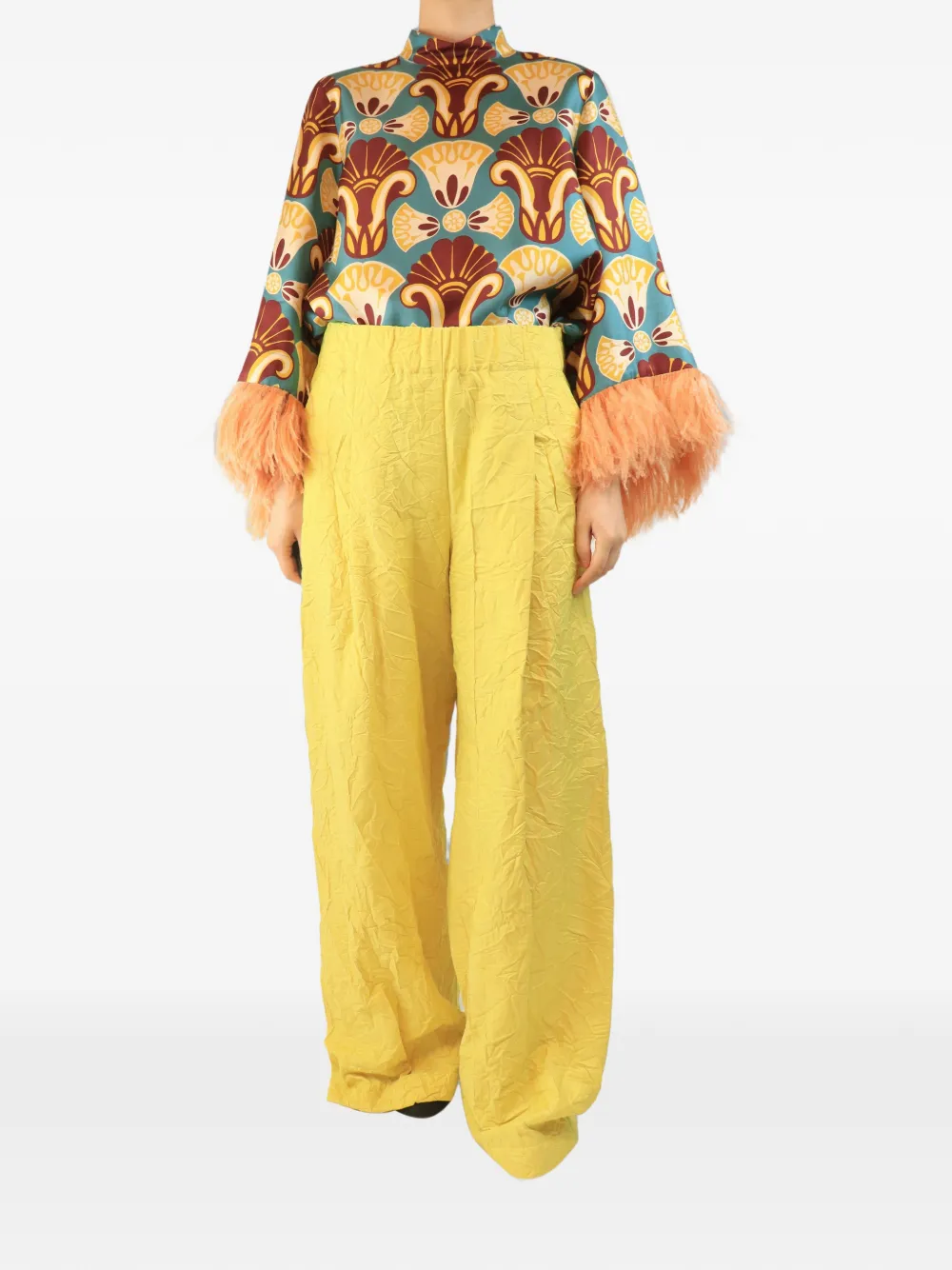 Pre-owned Dries Van Noten Crinkled Trousers In Yellow