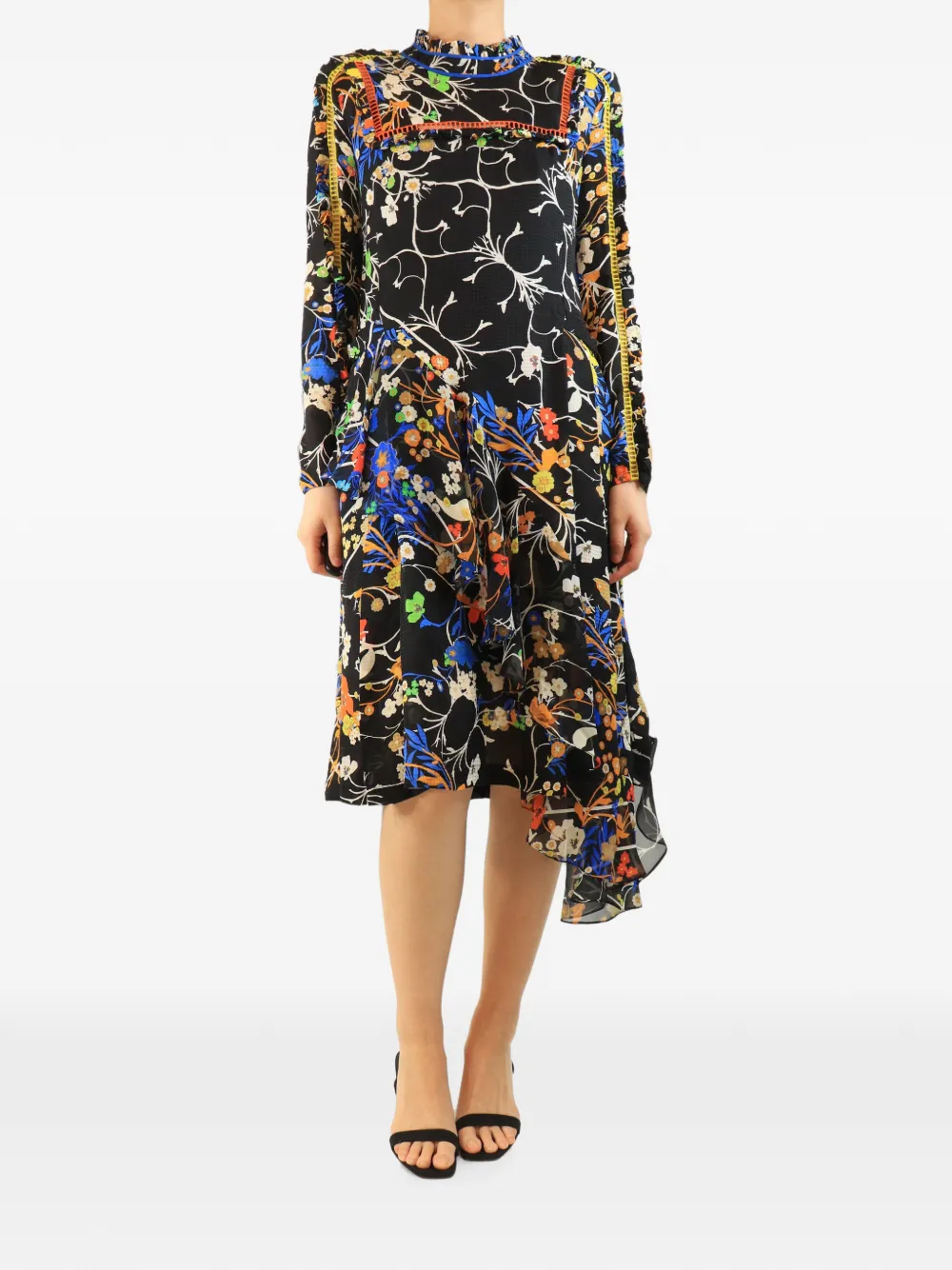 Preen By Thornton Bregazzi x Thornton Bregazzi robe asymétrique à fleurs - Noir