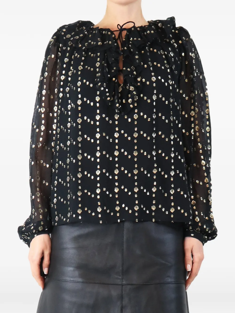 Pre-owned Ulla Johnson Emilie Ruffled Silk Blouse In Black
