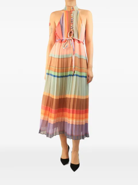 ZIMMERMANN striped-pleated midi dress