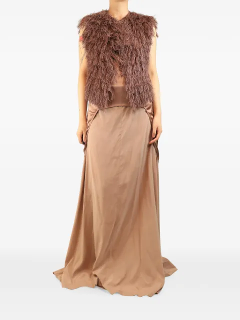 Brunello Cucinelli Vintage long-back silk top and fringed-gilet set