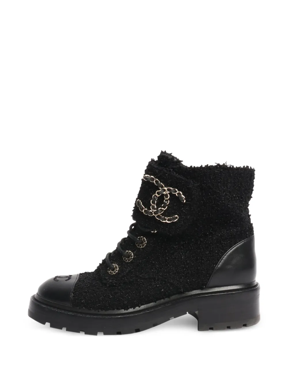 CHANEL Pre-Owned CC logo lace-up ankle boots - Black