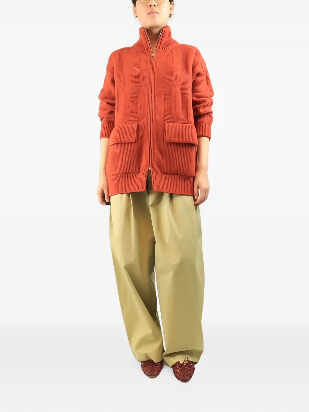 Hermès Pre-Owned Cardigan in lana con zip - Rosso