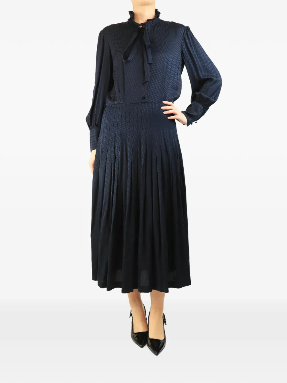 Saint Laurent Pre-Owned Abito midi con motivo pied-de-poule - Blu