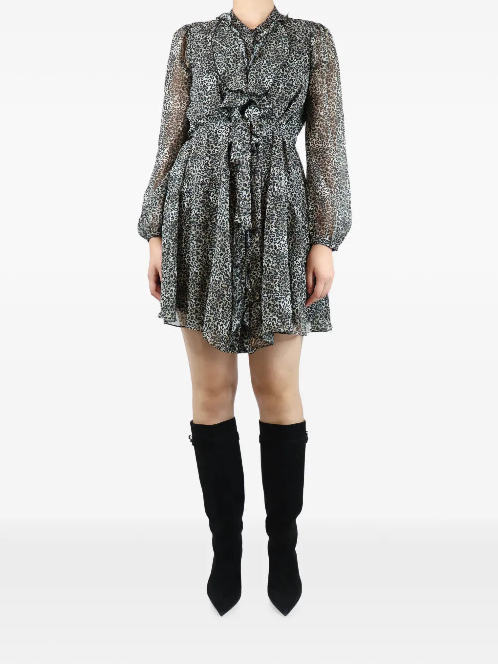 Saloni ruffle leopard-print midi dress - Grey