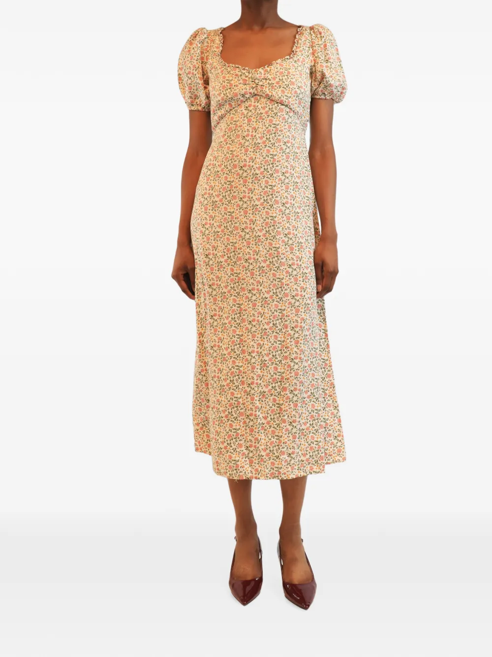Reformation floral-print puff-sleeve midi dress - Neutrals