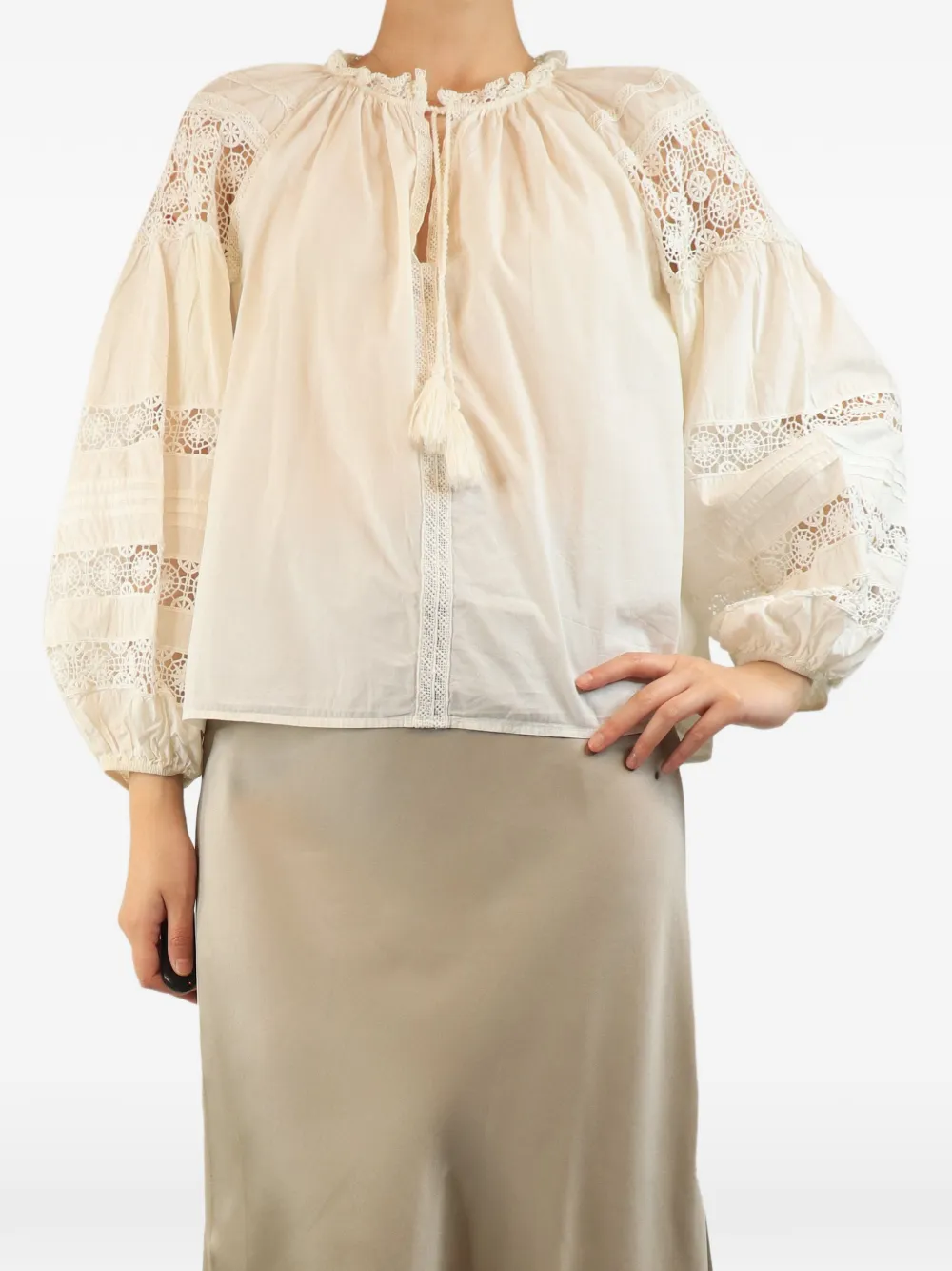 Pre-owned Ulla Johnson Crochet-detail Blouse In Neutral