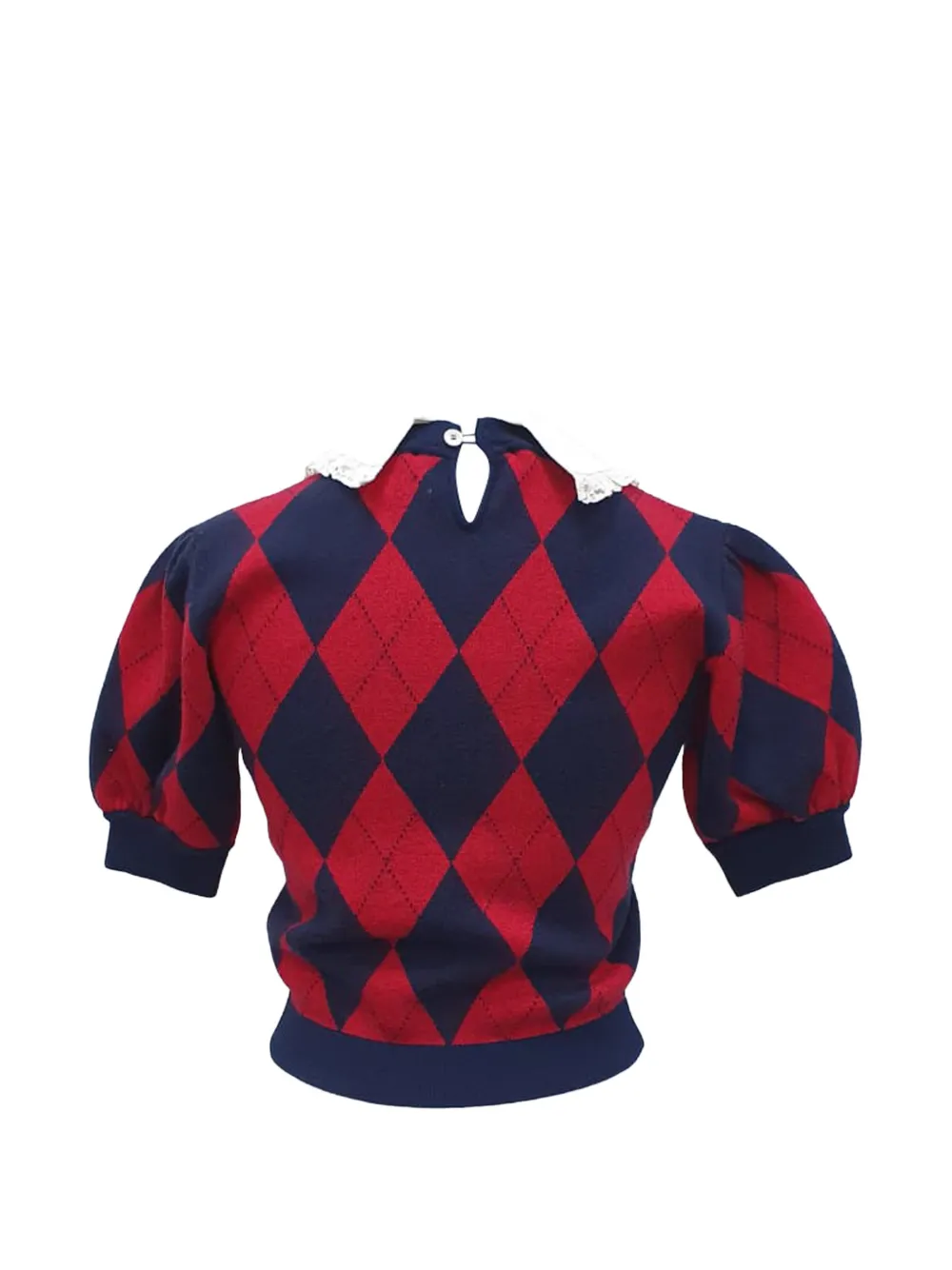 Pre-owned Alessandra Rich Argyle Lace-collar Top In Red