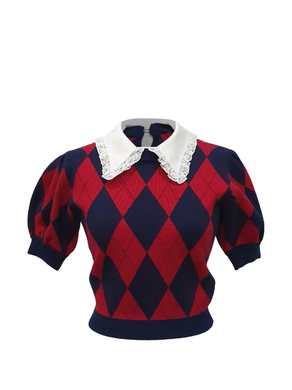 Alessandra Rich argyle lace-collar top - Rosso