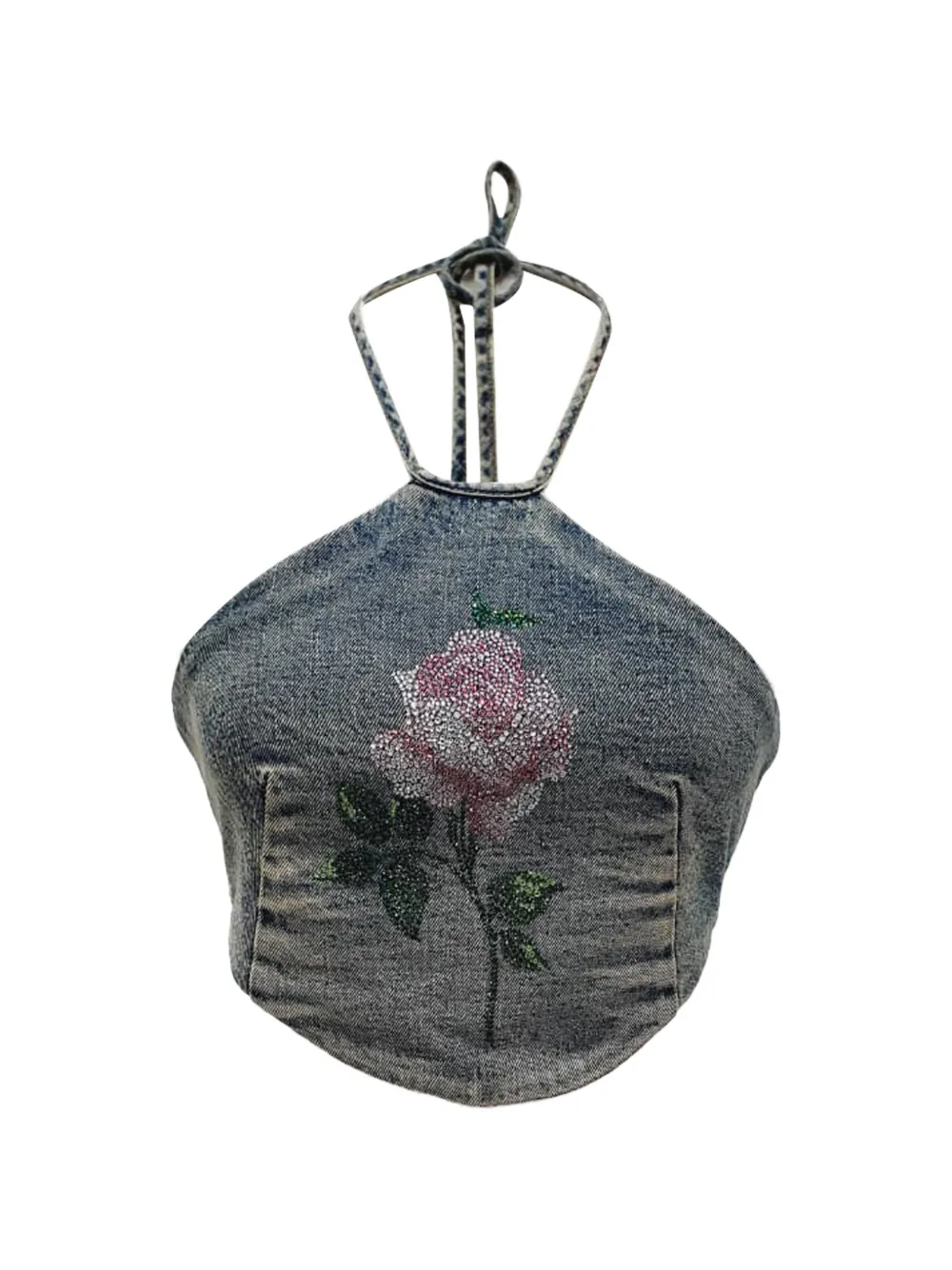 Alessandra Rich crystal-embellished halter crop top - Blu