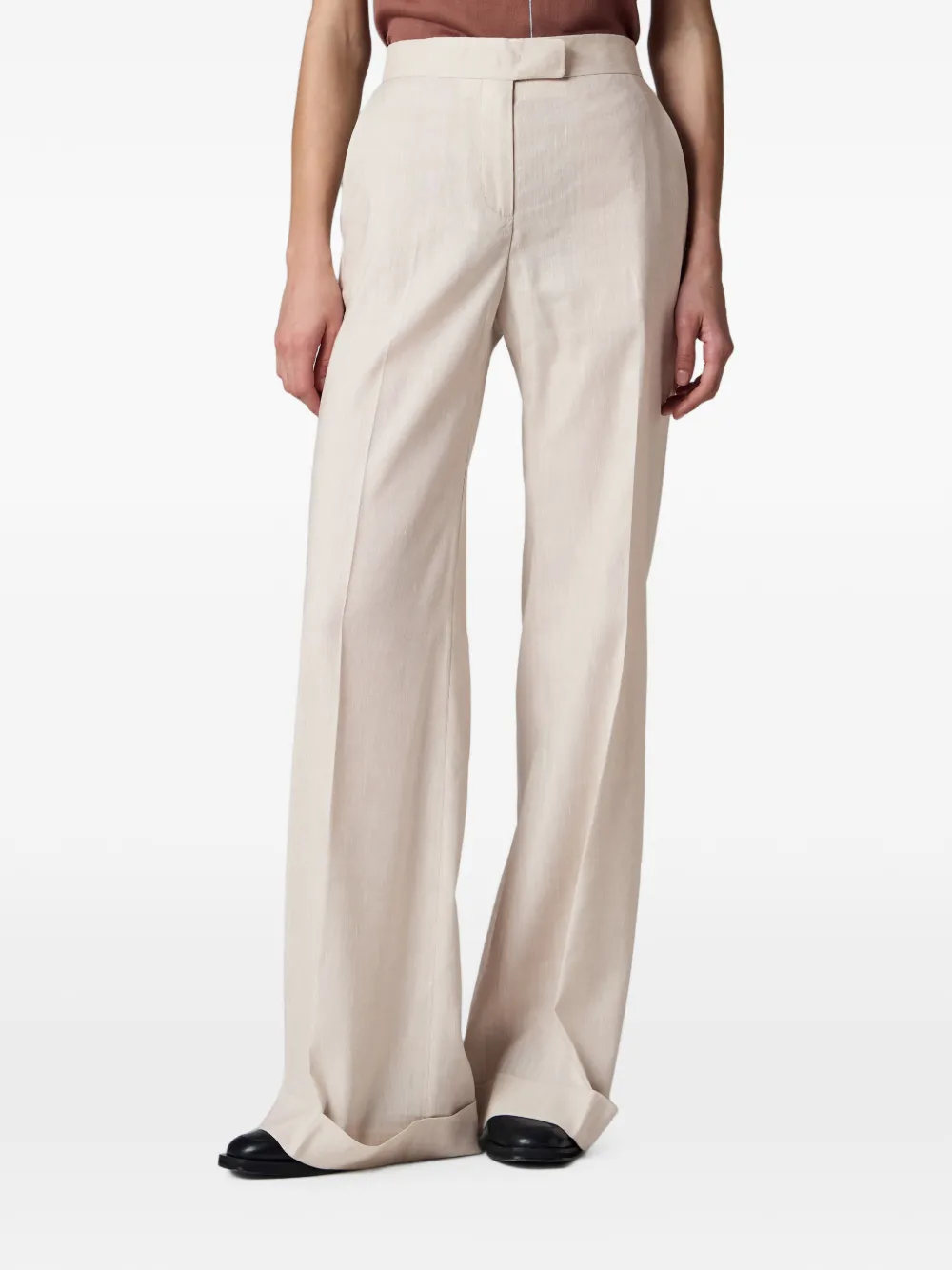 Paul Smith Linnen-wollen broek met wijde pijpen Beige