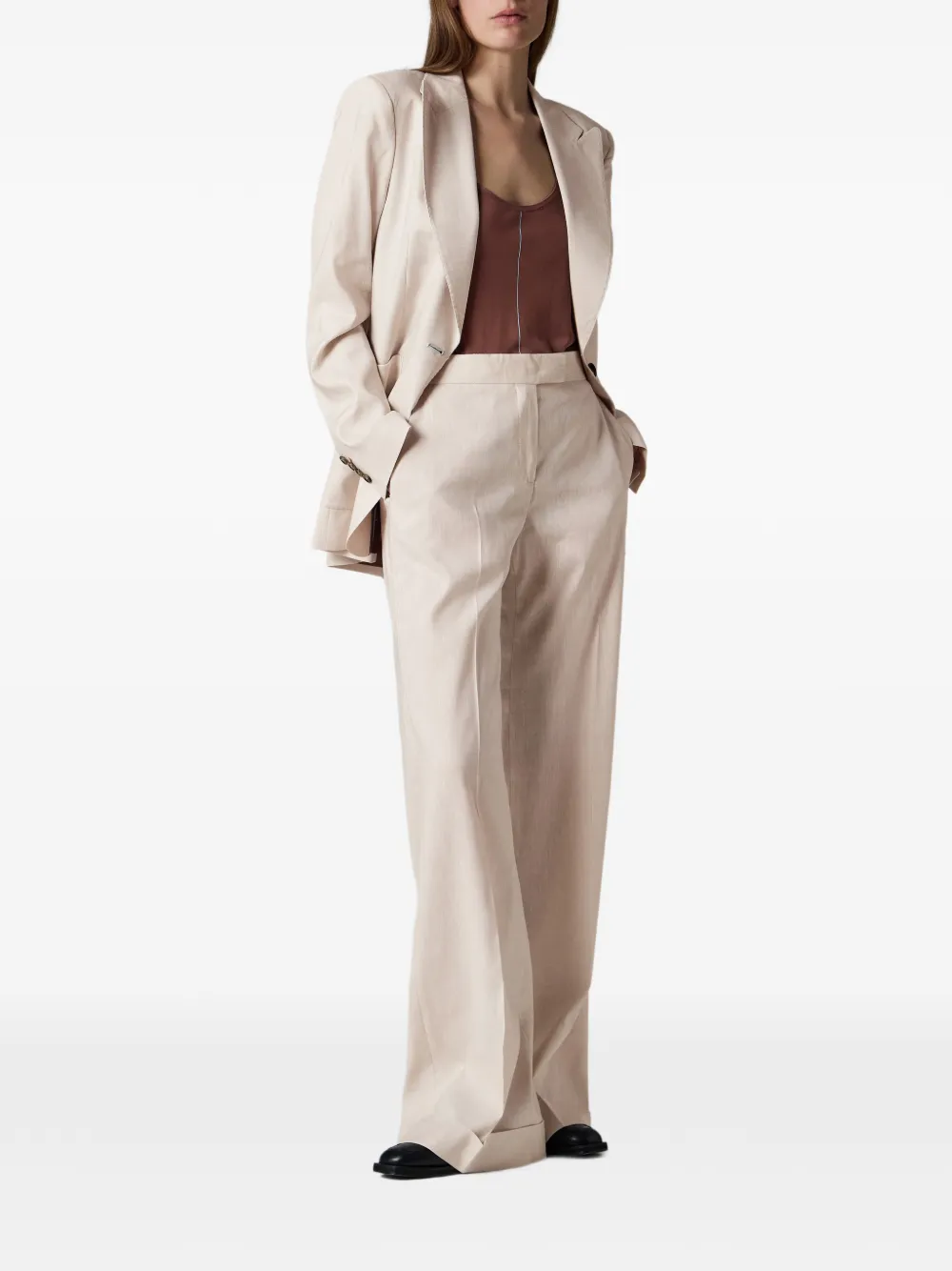 Paul Smith Linnen-wollen broek met wijde pijpen Beige