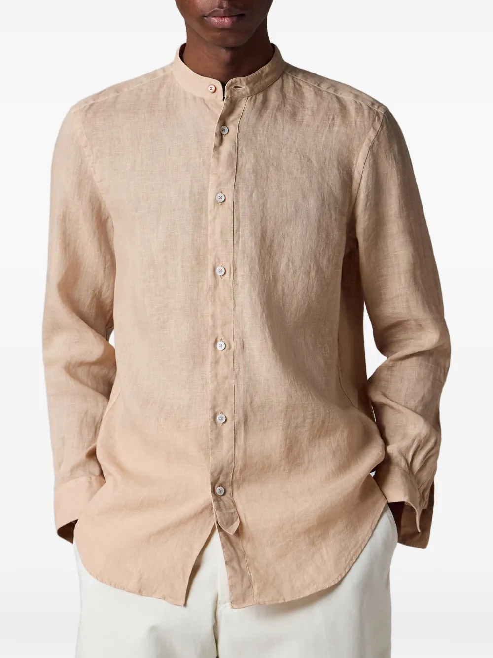 Paul Smith Linnen overhemd met ronde opstaande kraag Beige