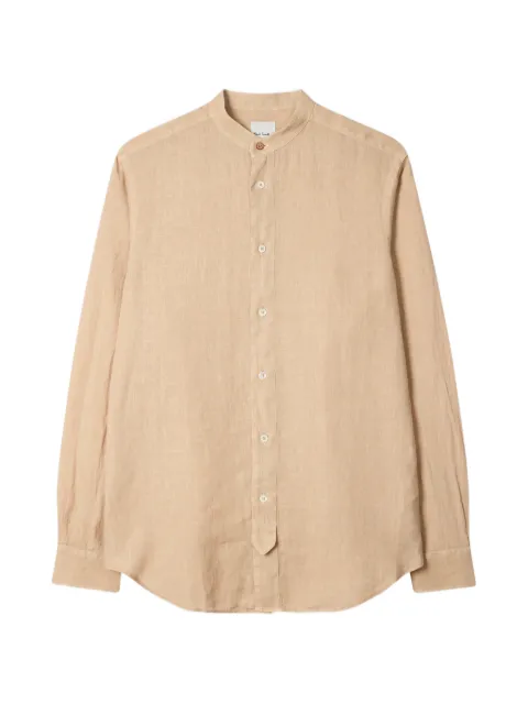 Paul Smith tan linen grandad-collar shirt