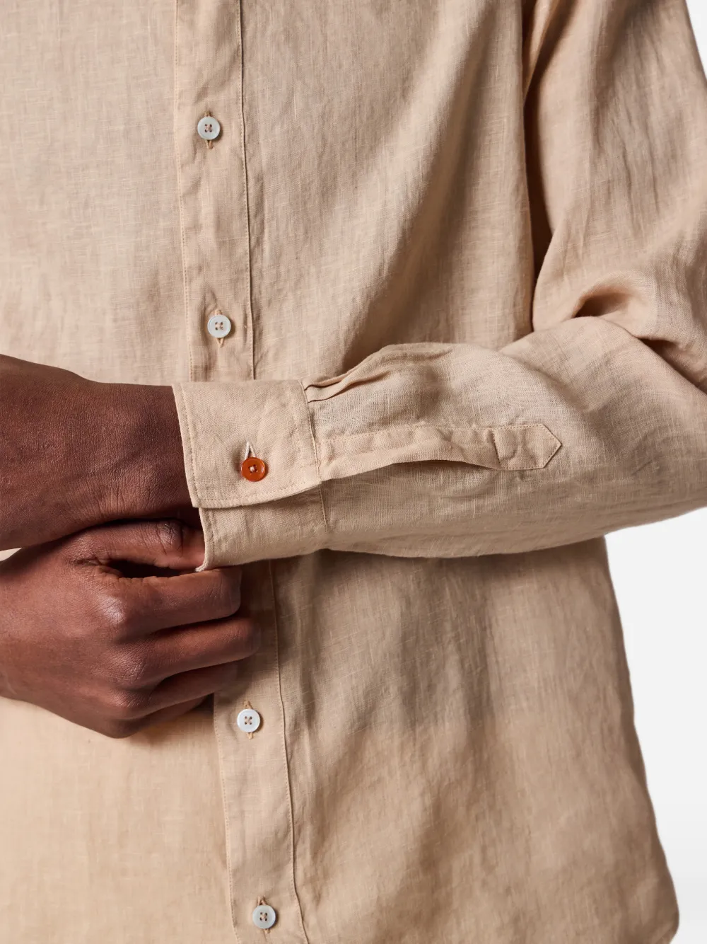 Paul Smith Linnen overhemd met ronde opstaande kraag Beige