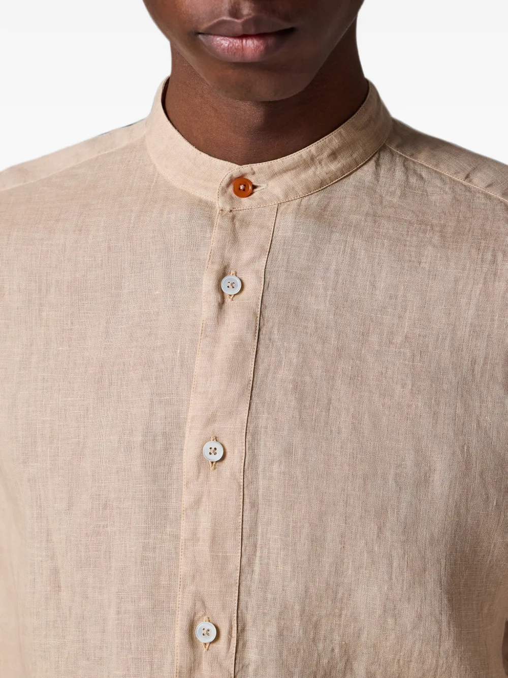 Paul Smith Linnen overhemd met ronde opstaande kraag Beige